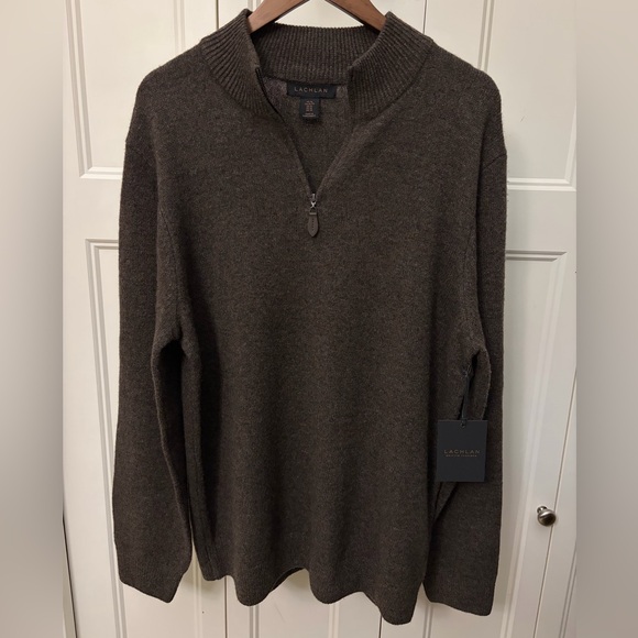 Lachlan lambs wool Men's Dark Brown Zip-Up Sweater - Picture 4 of 7